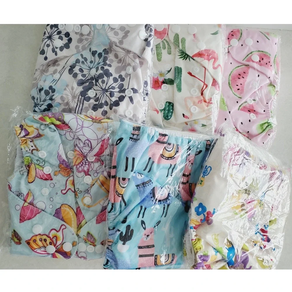 Cloth Diaper Set Multicolor Patterned Reusable Pocket Diapers One Size